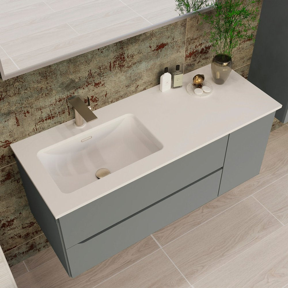 40" Gray Wood Floating Bathroom Vanity With White Sink And Two Drawers
