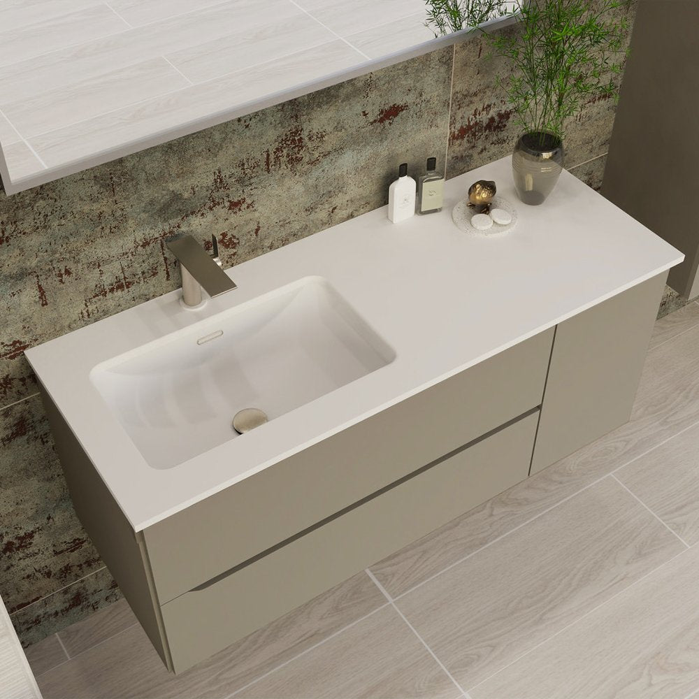 40" Taupe Wood Floating Bathroom Vanity With White Sink And Two Drawers