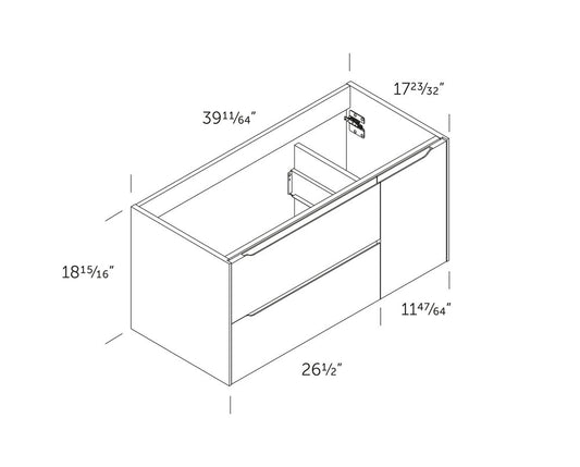 40" Taupe Wood Floating Bathroom Vanity With White Sink And Two Drawers