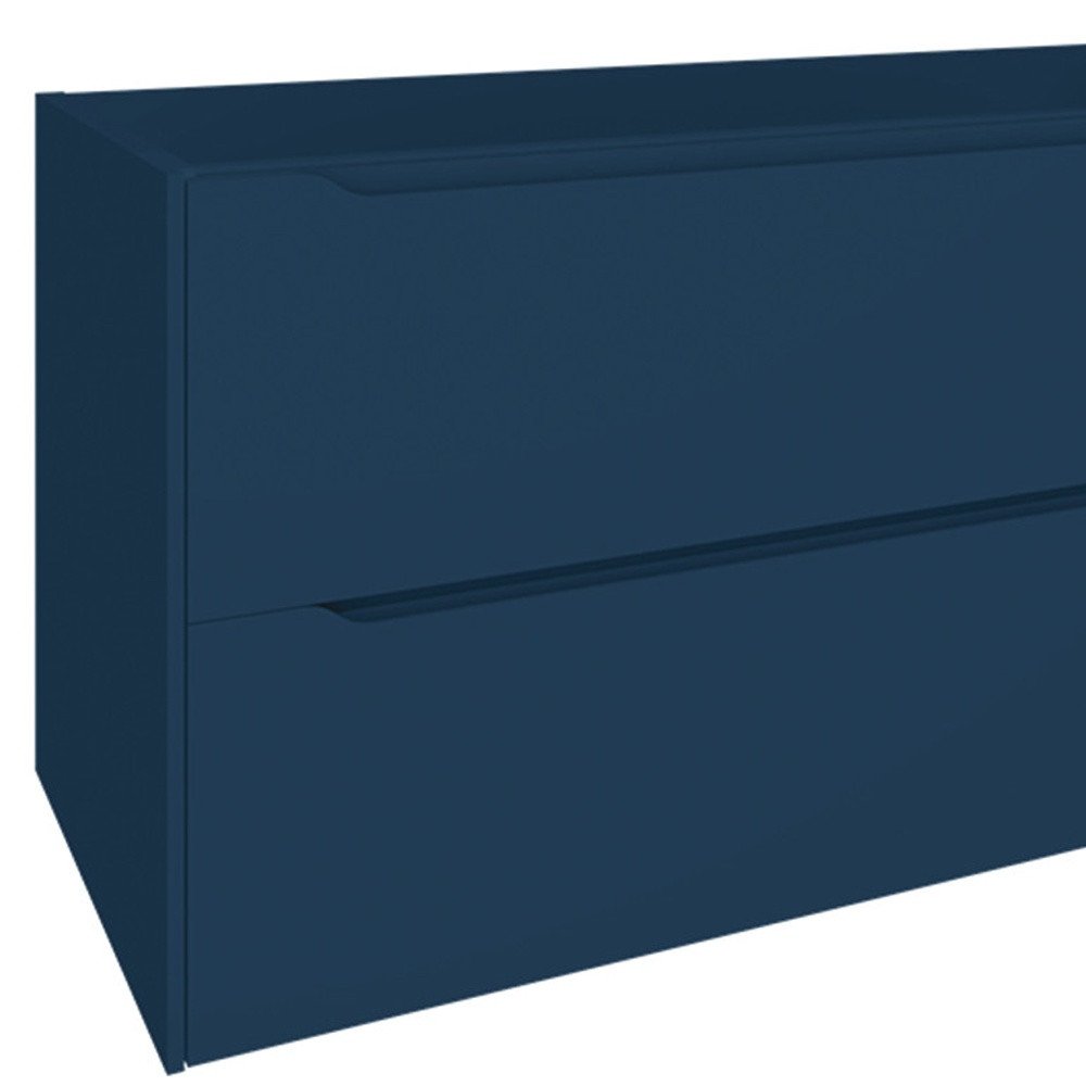 48" Blue Wood Floating Bathroom Vanity With White Sink And Two Drawers