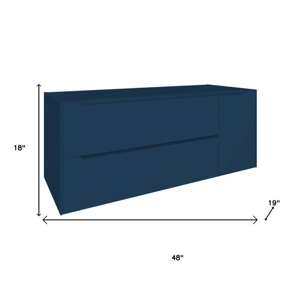 48" Blue Wood Floating Bathroom Vanity With White Sink And Two Drawers