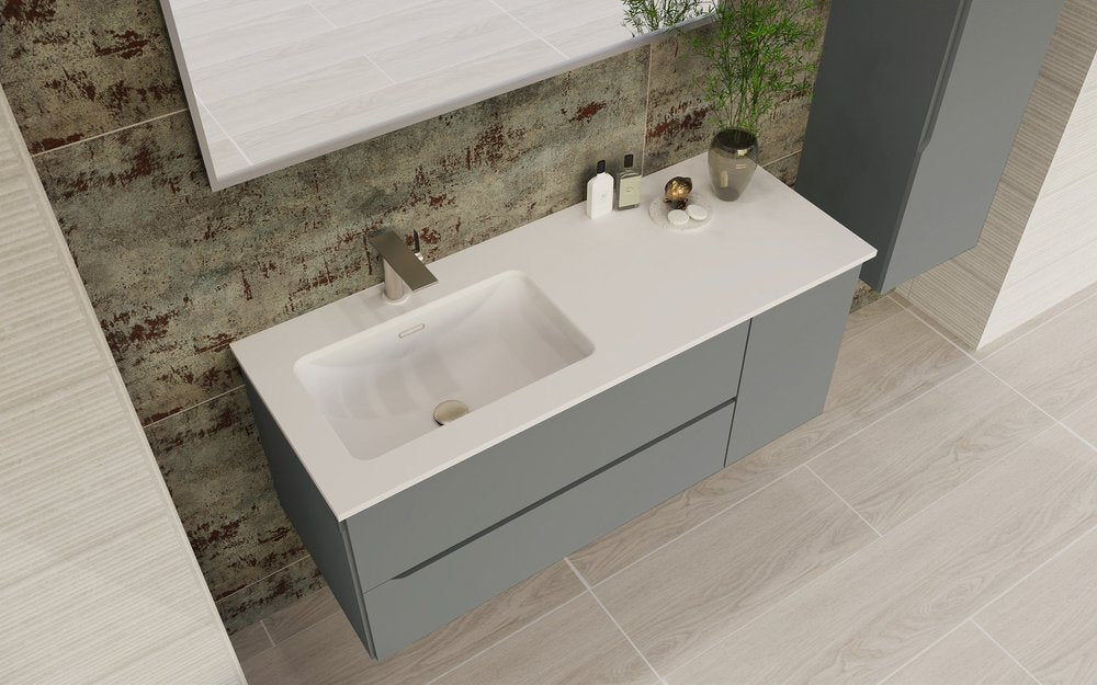 48" Gray Wood Floating Bathroom Vanity With White Sink And Two Drawers