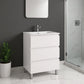 24" White Wood Freestanding Bathroom Vanity With White Sink And Three Drawers