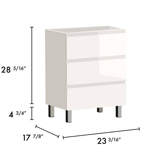 24" White Wood Freestanding Bathroom Vanity With White Sink And Three Drawers
