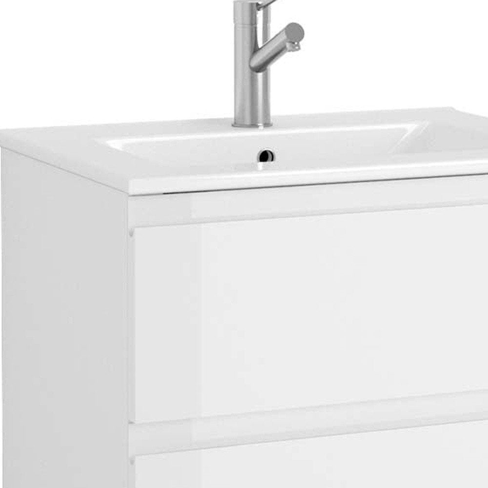 24" White Wood Freestanding Bathroom Vanity With White Sink And Three Drawers
