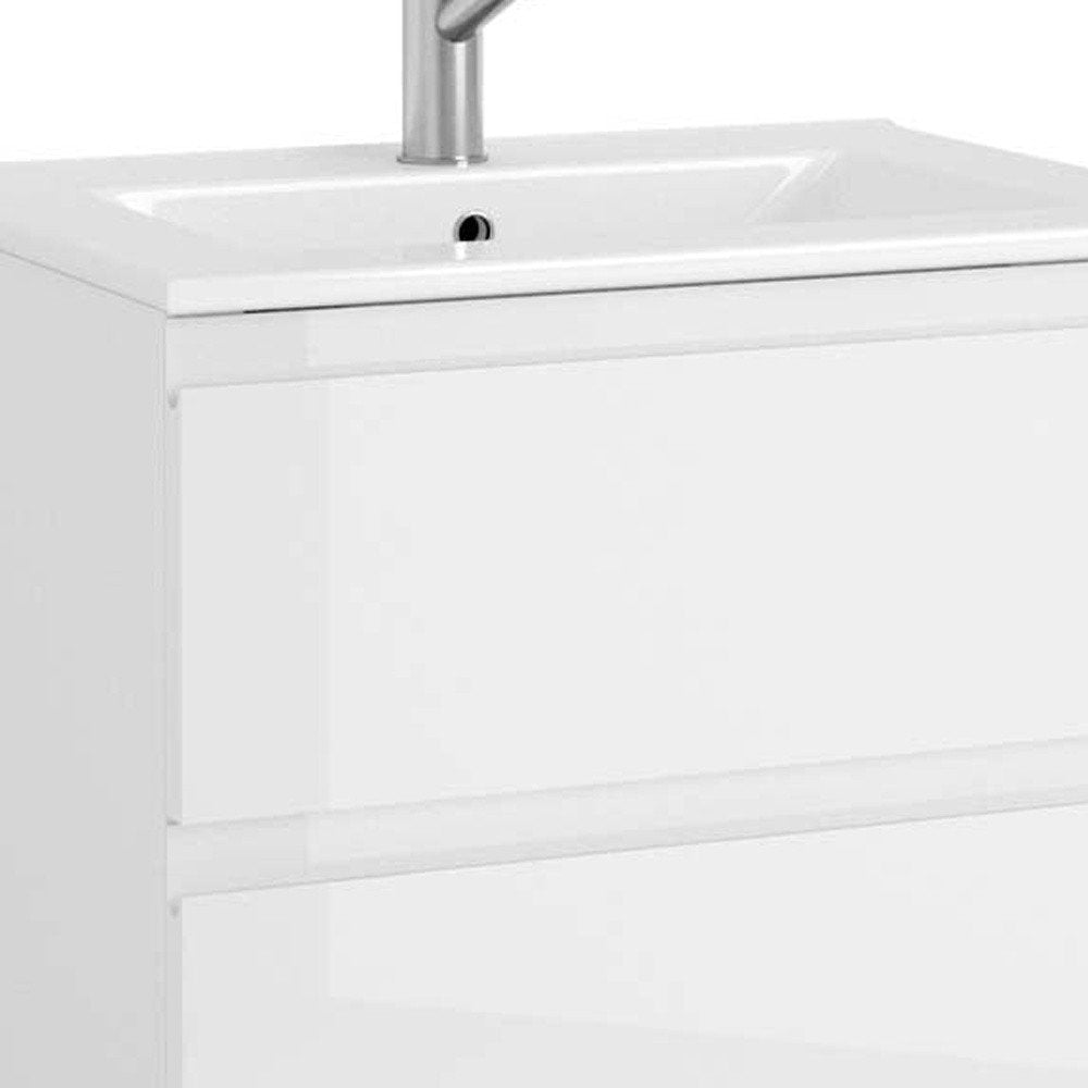24" White Wood Freestanding Bathroom Vanity With White Sink And Three Drawers