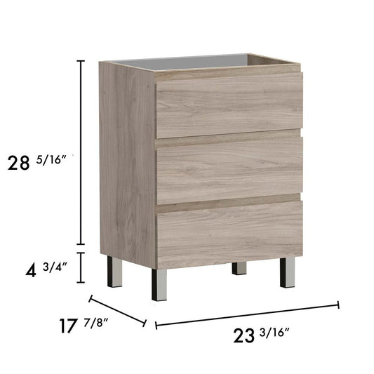 24" Natural Wood Freestanding Bathroom Vanity With White Sink And Three Drawers
