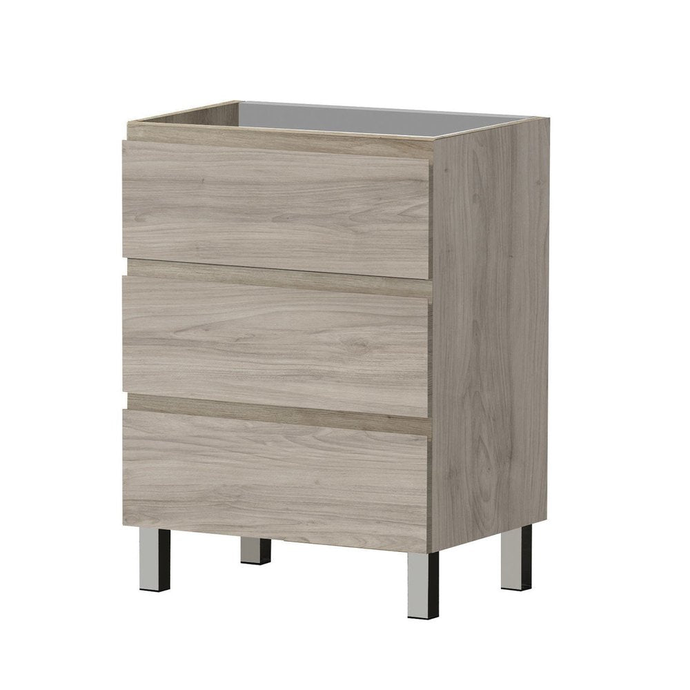 24" Natural Wood Freestanding Bathroom Vanity With White Sink And Three Drawers