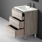 24" Natural Wood Freestanding Bathroom Vanity With White Sink And Three Drawers
