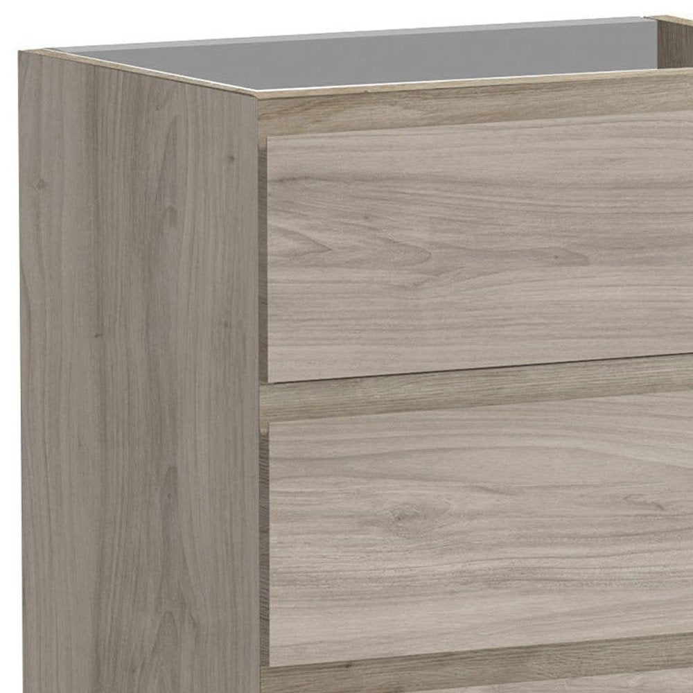 24" Natural Wood Freestanding Bathroom Vanity With White Sink And Three Drawers