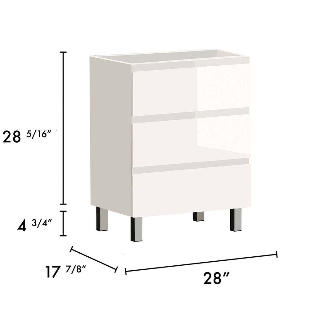 28" White Wood Freestanding Bathroom Vanity With White Sink And Three Drawers