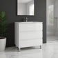 28" White Wood Freestanding Bathroom Vanity With White Sink And Three Drawers