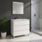 32" White Wood Freestanding Bathroom Vanity With White Sink And Three Drawers