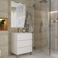 32" White Wood Freestanding Bathroom Vanity With White Sink And Three Drawers