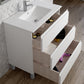 32" White Wood Freestanding Bathroom Vanity With White Sink And Three Drawers