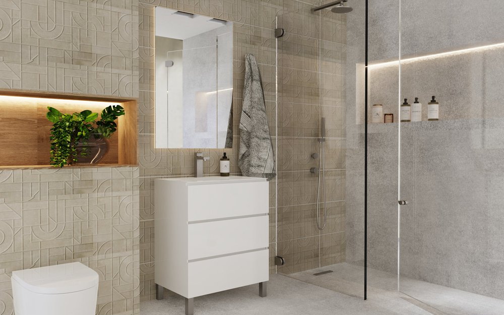 32" White Wood Freestanding Bathroom Vanity With White Sink And Three Drawers