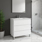 32" White Wood Freestanding Bathroom Vanity With White Sink And Three Drawers