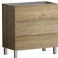 32" Oak Wood Freestanding Bathroom Vanity With White Sink And Three Drawers
