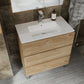 32" Oak Wood Freestanding Bathroom Vanity With White Sink And Three Drawers