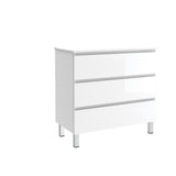 36" White Wood Freestanding Bathroom Vanity With White Sink And Three Drawers