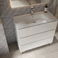 36" White Wood Freestanding Bathroom Vanity With White Sink And Three Drawers