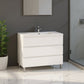 40" White Wood Freestanding Bathroom Vanity With White Sink And Three Drawers