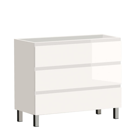 40" White Wood Freestanding Bathroom Vanity With White Sink And Three Drawers