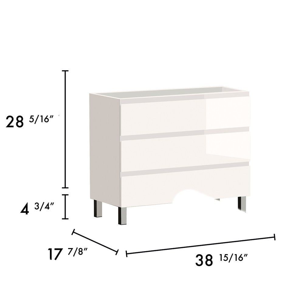 40" White Wood Freestanding Bathroom Vanity With White Sink And Three Drawers