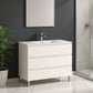 40" White Wood Freestanding Bathroom Vanity With White Sink And Three Drawers