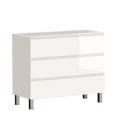 40" White Wood Freestanding Bathroom Vanity With White Sink And Three Drawers