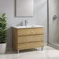 40" Oak Wood Freestanding Bathroom Vanity With White Sink And Three Drawers