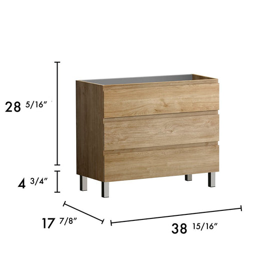 40" Oak Wood Freestanding Bathroom Vanity With White Sink And Three Drawers