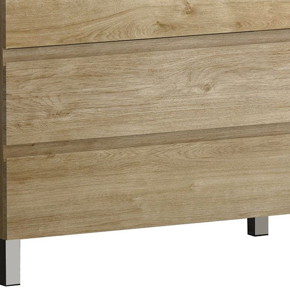 40" Oak Wood Freestanding Bathroom Vanity With White Sink And Three Drawers