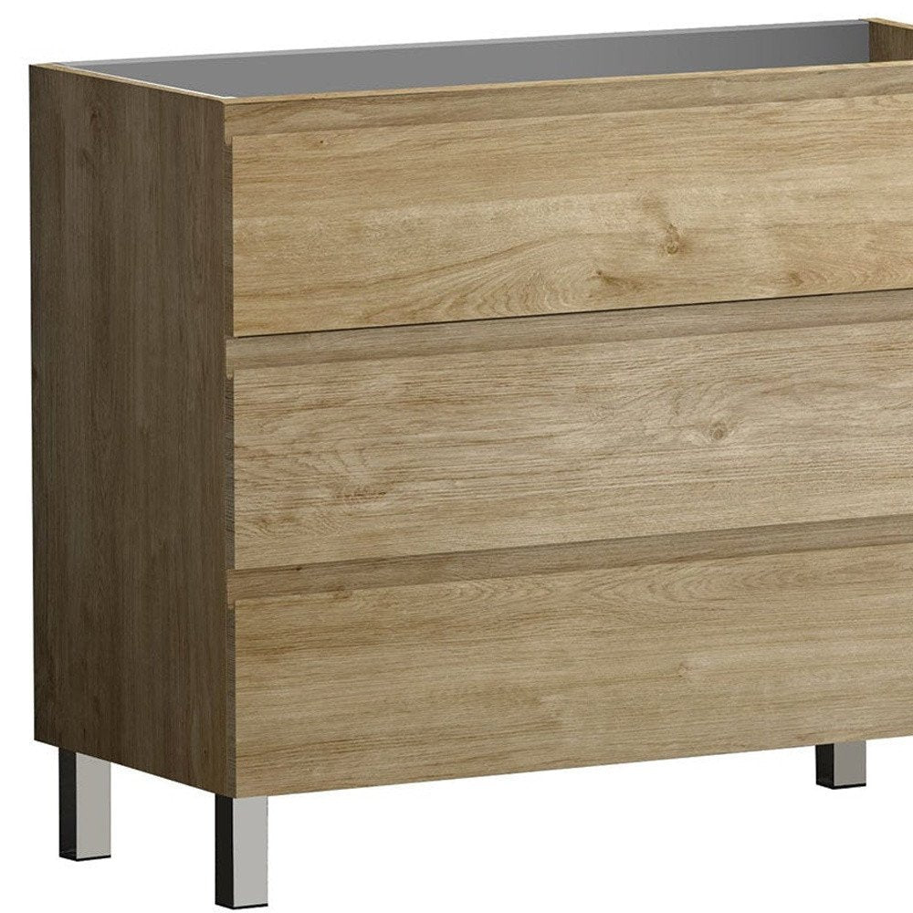 40" Oak Wood Freestanding Bathroom Vanity With White Sink And Three Drawers