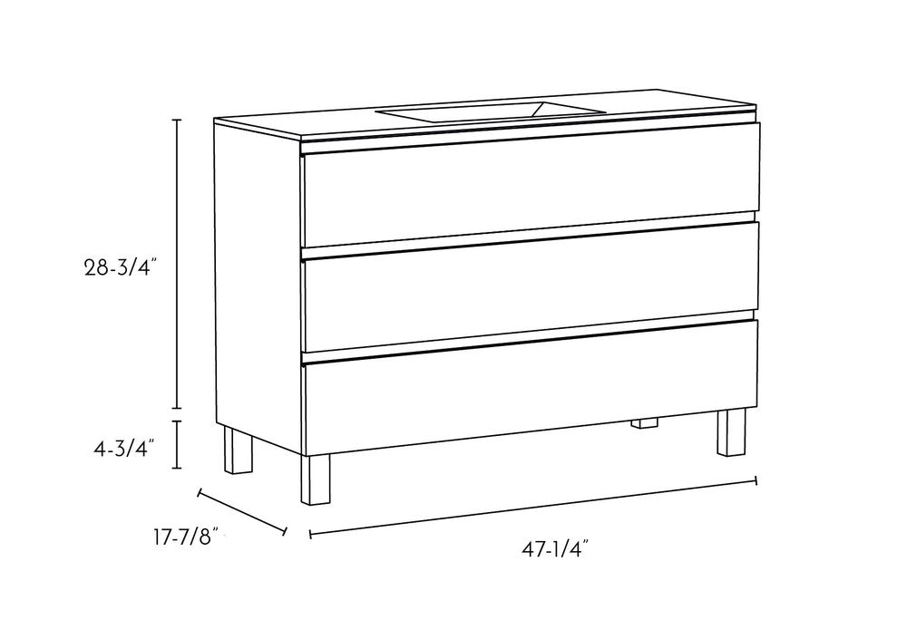 48" White Wood Freestanding Bathroom Vanity With White Sink And Three Drawers