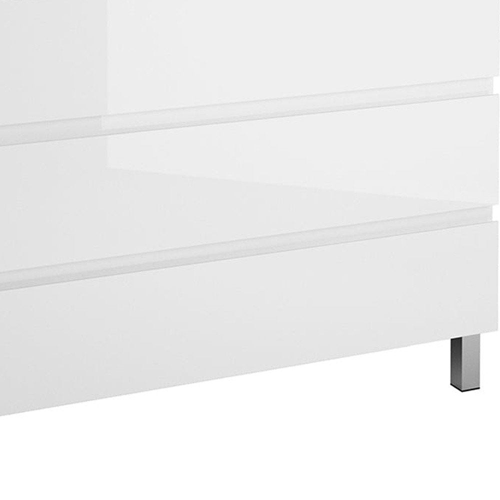 48" White Wood Freestanding Bathroom Vanity With White Sink And Three Drawers