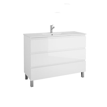 48" White Wood Freestanding Bathroom Vanity With White Sink And Three Drawers