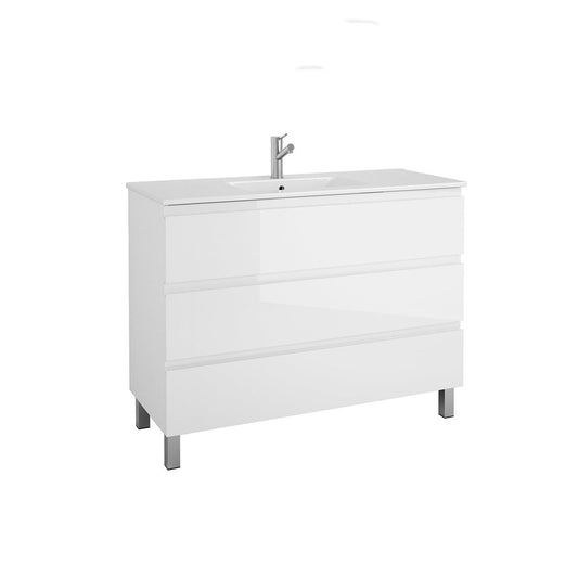 48" White Wood Freestanding Bathroom Vanity With White Sink And Three Drawers