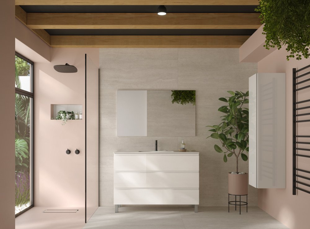 48" White Wood Freestanding Bathroom Vanity With White Sink And Three Drawers