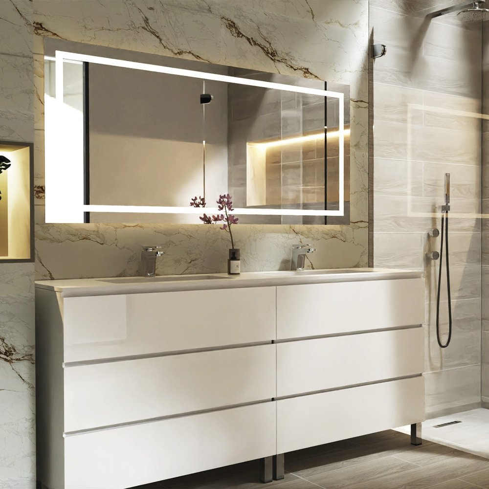 72" White Wood Freestanding Bathroom Vanity With White Sink And Three Drawers