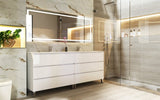 80" White Wood Freestanding Bathroom Vanity With White Sink And Three Drawers
