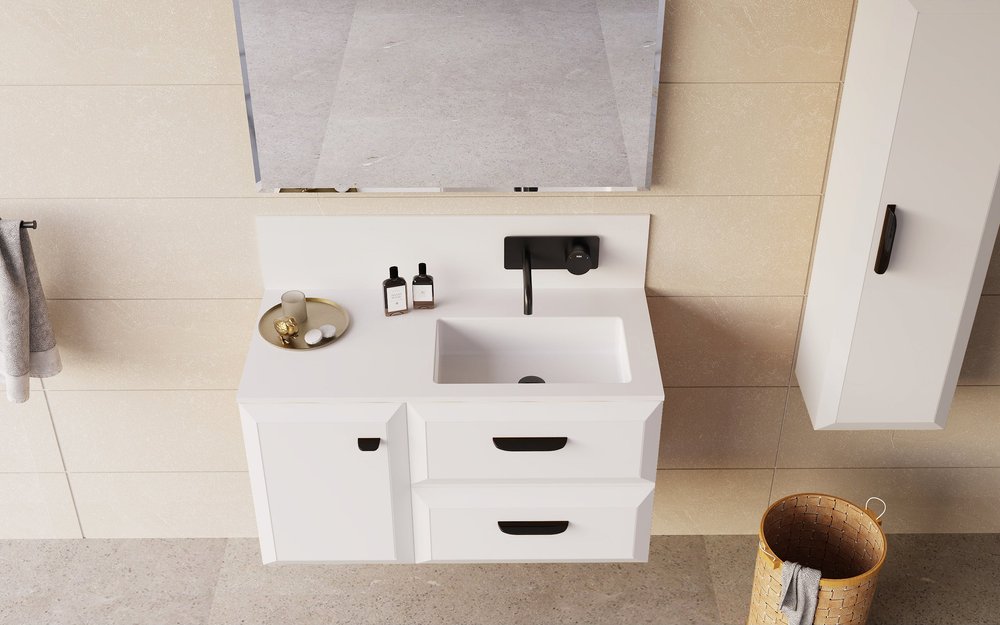 24" White Wood Floating Bathroom Vanity With Sink And Two Drawers