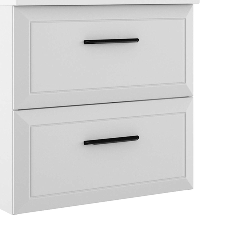 24" White Wood Floating Bathroom Vanity With Sink And Two Drawers
