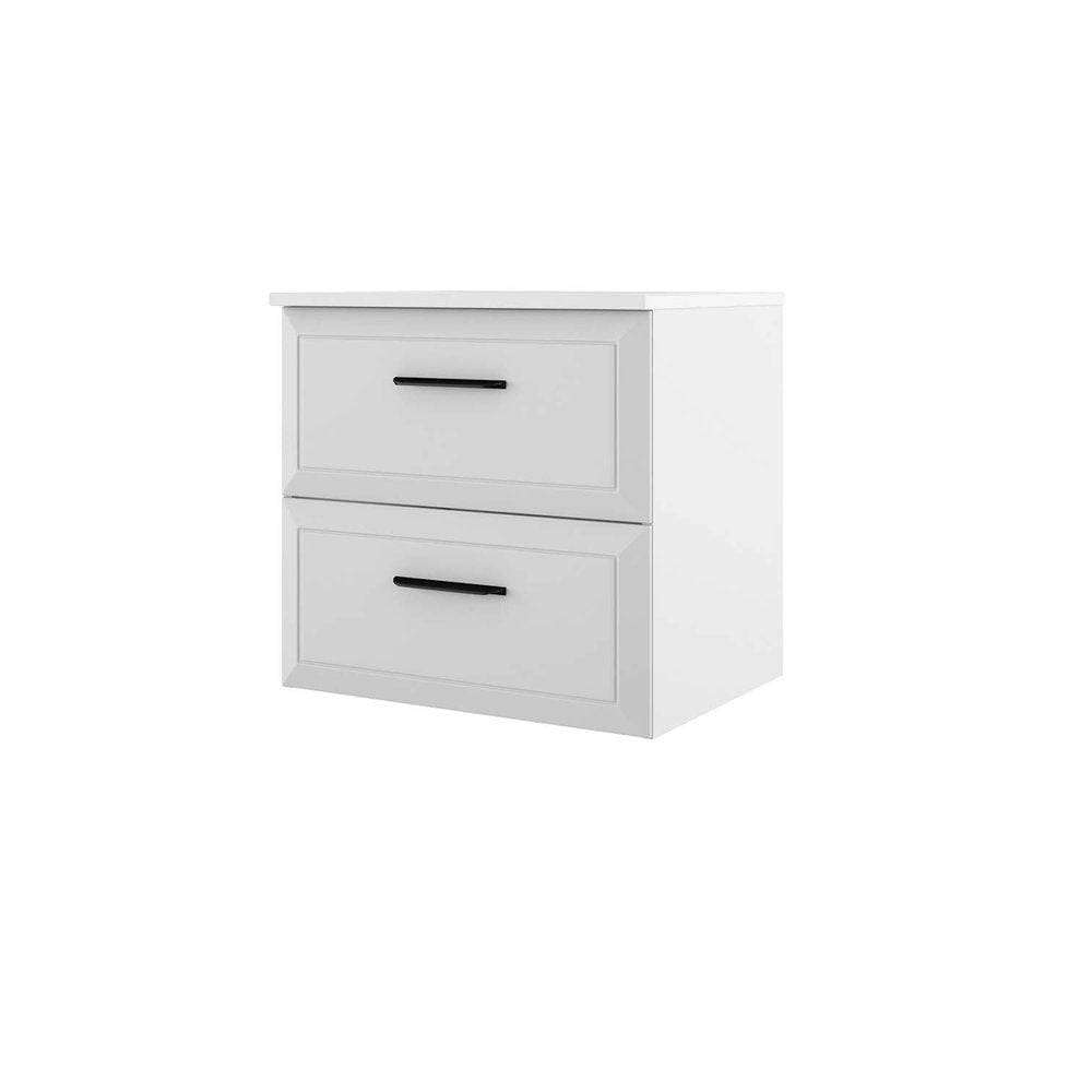 24" White Wood Floating Bathroom Vanity With Sink And Two Drawers