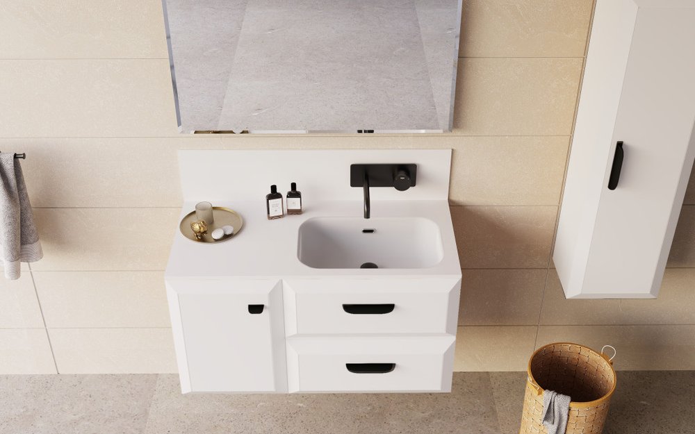 24" White Wood Floating Bathroom Vanity With White Sink And Three Drawers