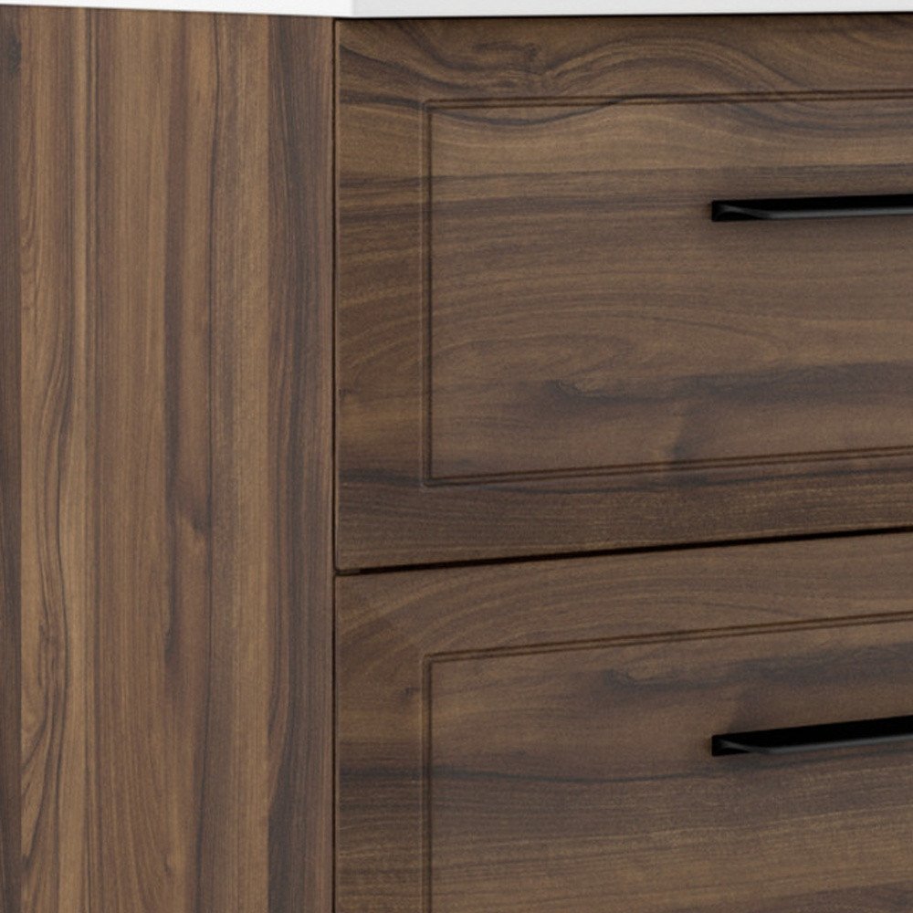 24" Dark Brown Wood Floating Bathroom Vanity With White Sink And Two Drawers