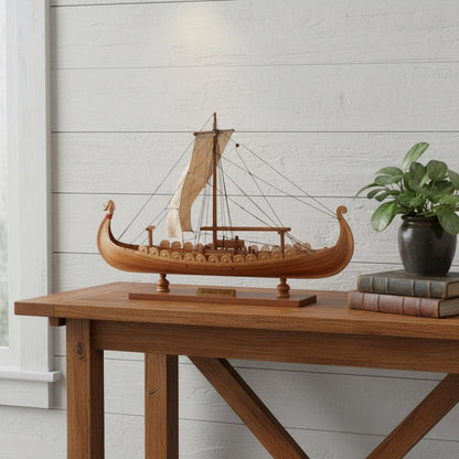 13" Unfinished Wood Hand Painted Model Boat