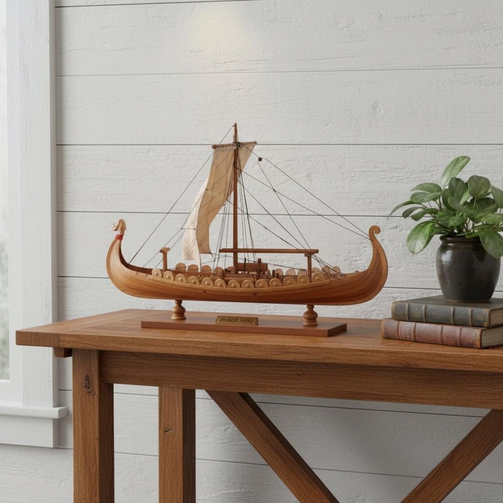 13" Unfinished Wood Hand Painted Model Boat