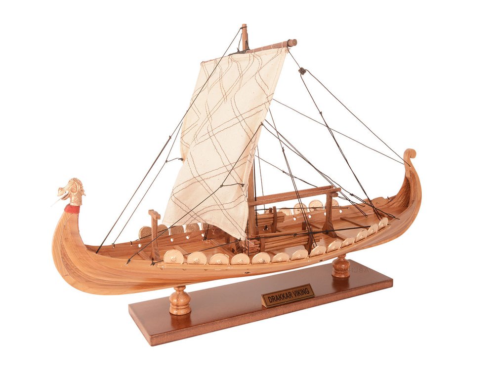 13" Unfinished Wood Hand Painted Model Boat