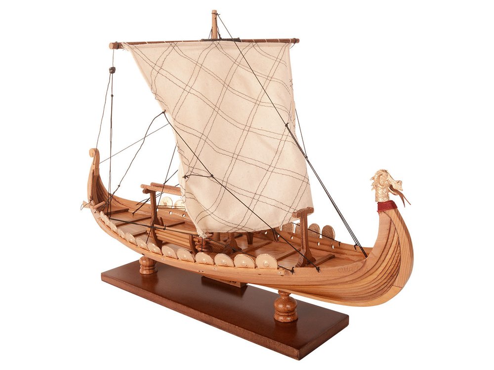 13" Unfinished Wood Hand Painted Model Boat